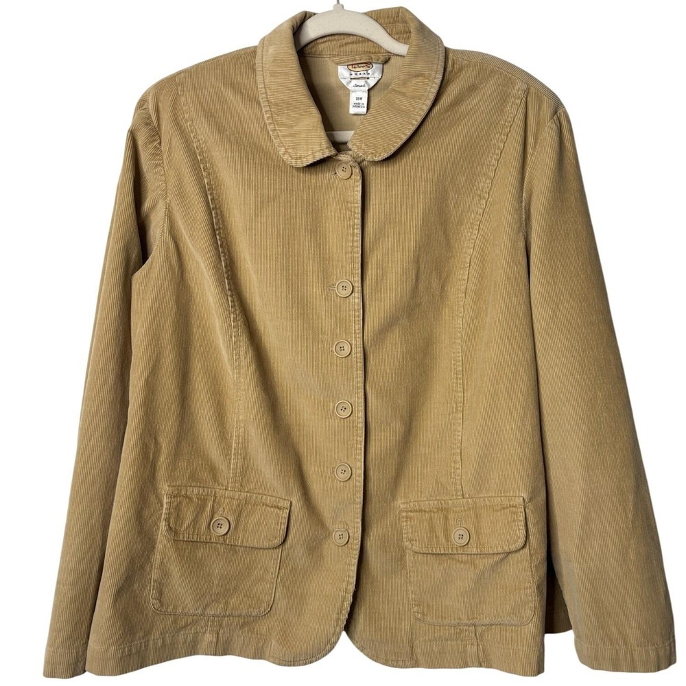 VTG Talbots Corduroy Jacket Women's 16W Tan Stretch Button Front Blazer Plus